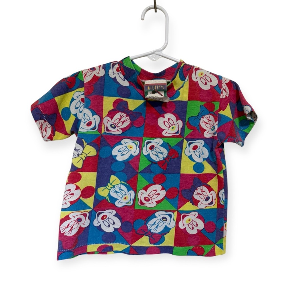 Vintage 90’s Disney Mickey & Minnie All-Over Print Color-block Toddler Tee